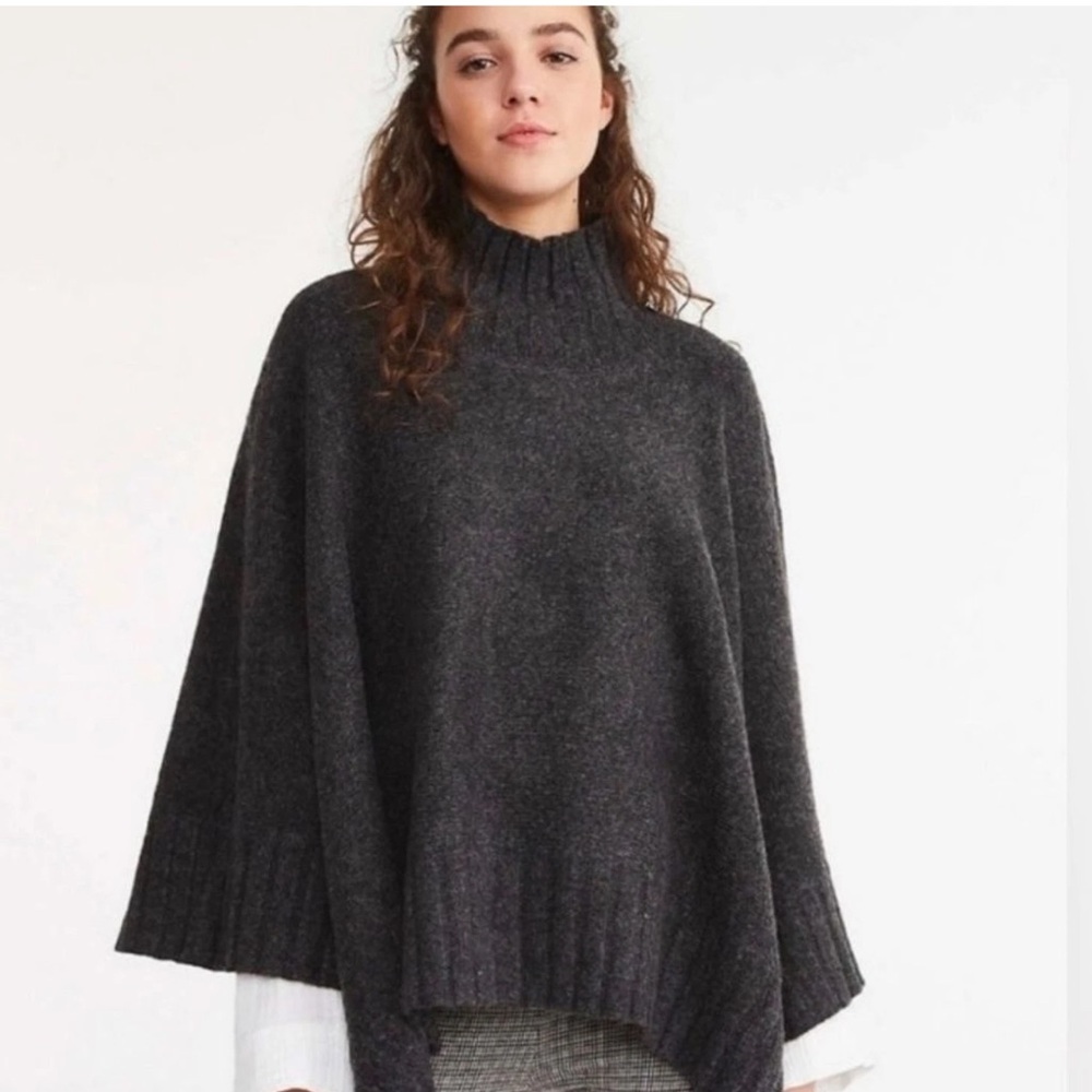 Lou Grey Charcoal Ribbed Turtleneck Poncho Size XS - S